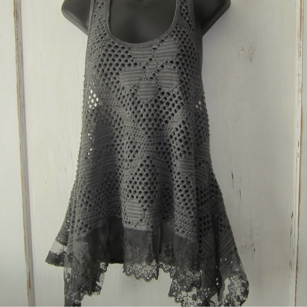 Gray crochet tunic / dress Lace Hem